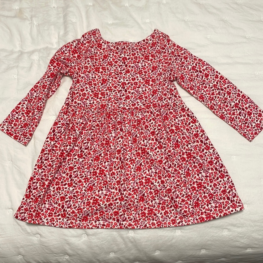 Long sleeve red and white cotton toddler dress